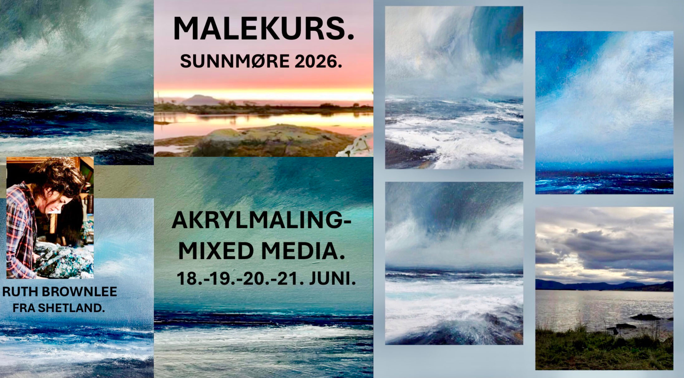 poster for malekurs på sunnmøre i 2026. Akrylmaling mixed media i juni.